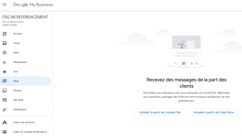 Messagerie Chat Google MyBusiness