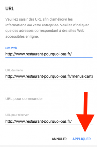 Reservation restaurant depuis Google MyBusiness