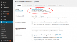 Plugin wordpress liens cassés Brokenlinks