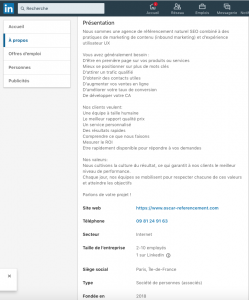 optimisation page société Linkedin