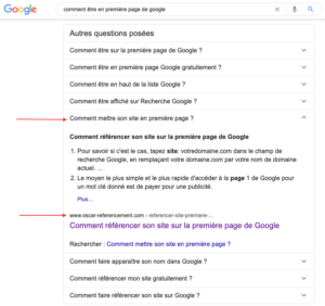 Questions posées Résultat Google