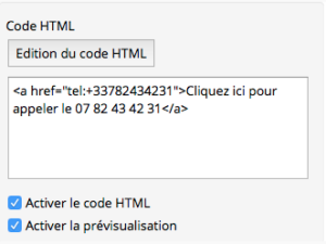 Lien pour appel direct au téléphone