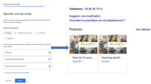 Produits services google my business