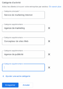 catégorie d'activite google business