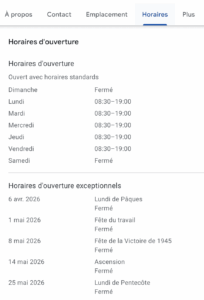 horaires GMB