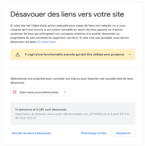 Desaveu liens google search console