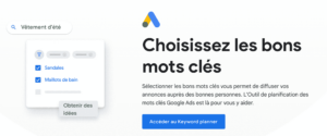 Outil Google gratuit keyword planner