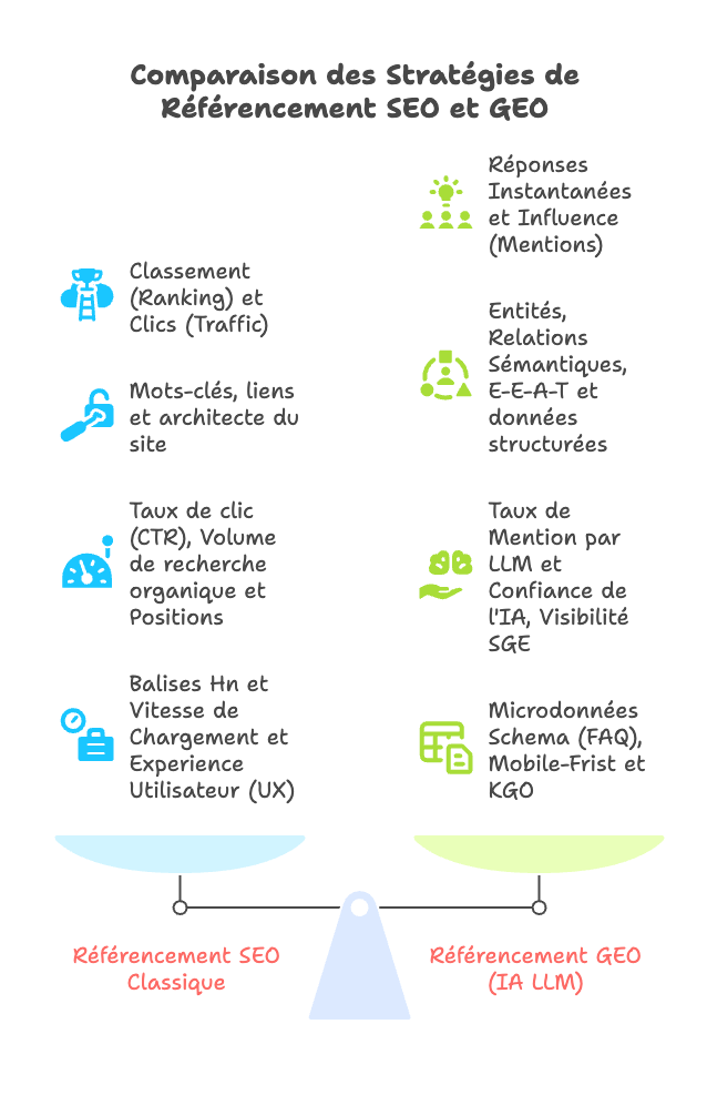 Comparaison des Stratégies de Référencement SEO et GEO