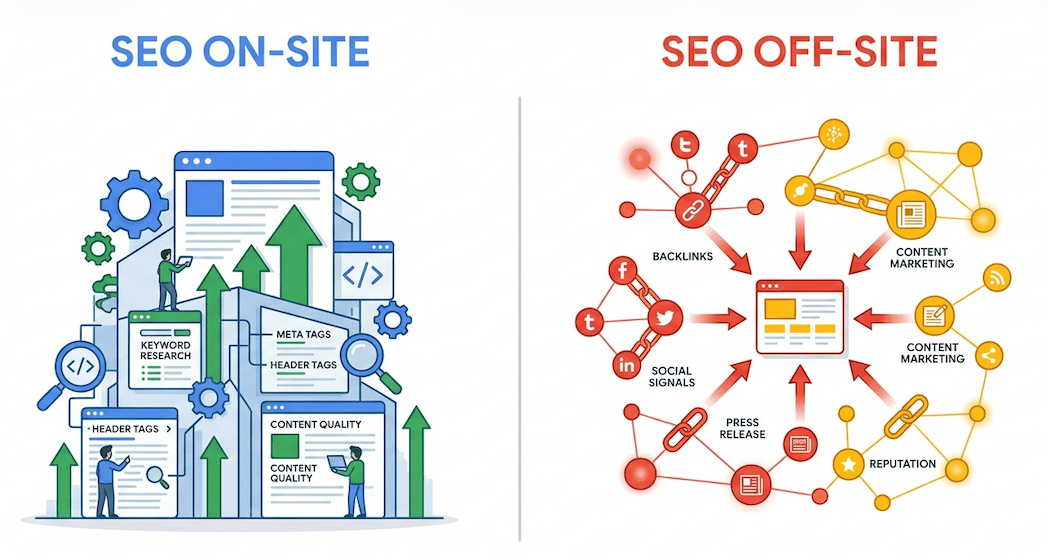 SEO on-site et off-site : la différence expliquée simplement et ses recommandations